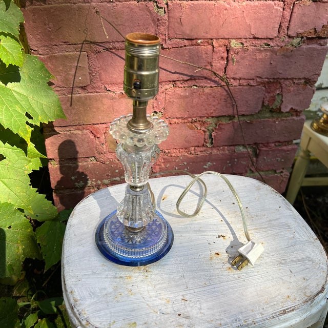 Vintage Clear & Blue Glass Table Lamp For Sale - Image 9 of 10