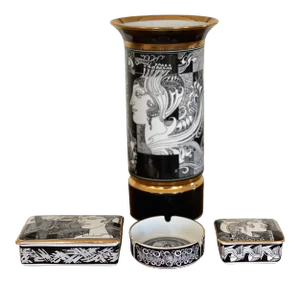 Endre Szasz for Hollóháza Art Deco Style Porcelain Grouping - 4 Pieces