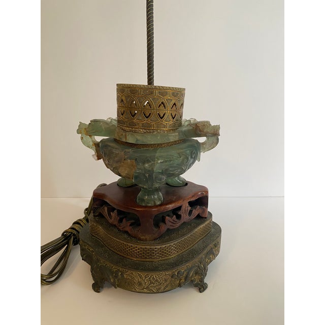 Chinese 1930s Chinese Carved Jadite Lamp With Shade For Sale - Image 3 of 8