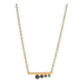 Modern Harmony Black Pearl & Turquoise Gold Necklace For Sale