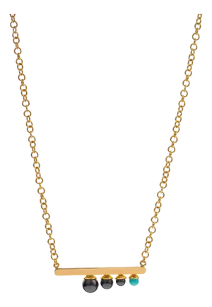 Modern Harmony Black Pearl & Turquoise Gold Necklace