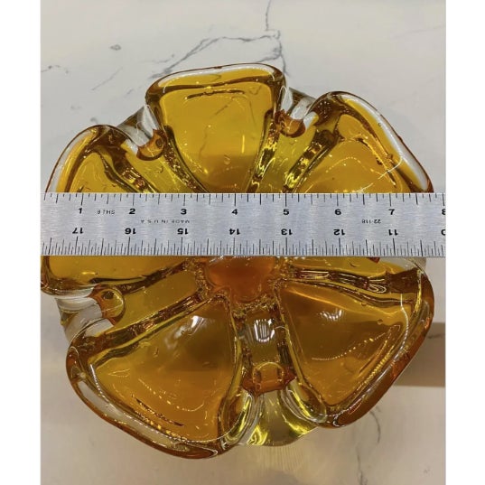 Decorative Bowl from Bohemia, Czechia, Eastern Europe 1970s Yellow Mint Rare 8"x8"x3"