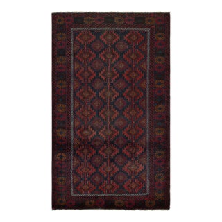 Rug & Kilim’s BaluRug & Kilim’s Baluch Tribal Rug With Burgundy and Navy Blue Geometric Patterns For Sale