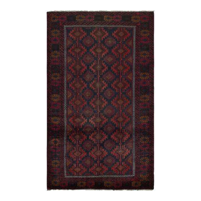 Rug & Kilim’s BaluRug & Kilim’s Baluch Tribal Rug With Burgundy and Navy Blue Geometric Patterns For Sale