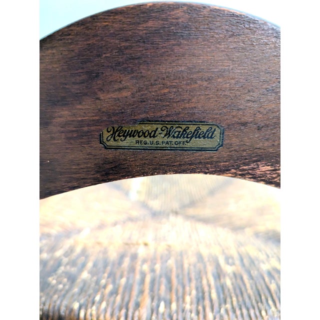 Wood Antique Heywood Wakefield Ladder Back Chair Original Finish Rush Seat For Sale - Image 7 of 7