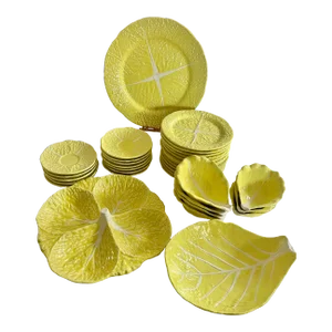 Vintage Secla Yellow Cabbage Majolica Dishes and Serveware - Set of 34