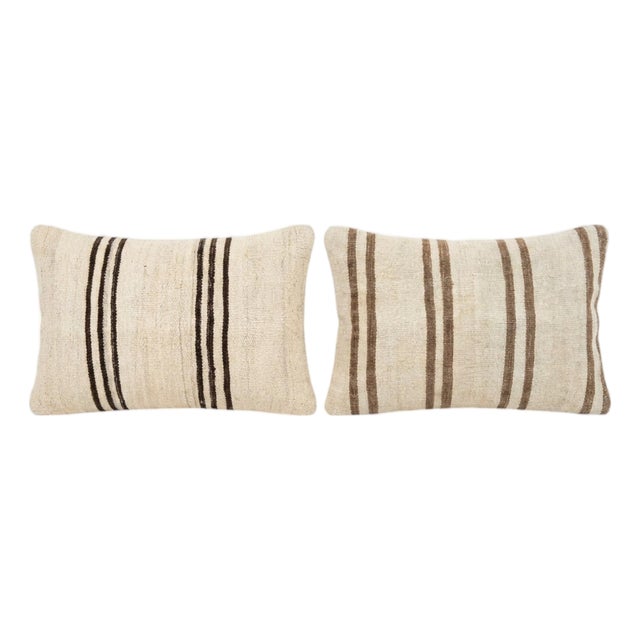 Bohemian Lumbar Kilim Pillow Cover 16'' X 24'' - Set of Two For Sale