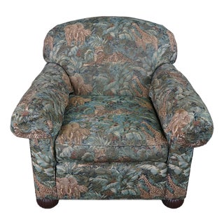 Vintage Sherrill Furniture Traditional Safari Jungle Animal Print Club Arm Chair For Sale