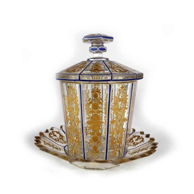 Crystal and Gold Vase from the Directoire Period composed of three elements: a plate, the vase, and the lid. The three...