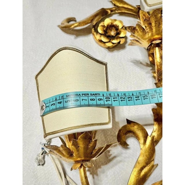 Brown Large Florentine Gilt Wall Lamps attributed to Bianci, Italy, 1970s, Set of 2 For Sale - Image 8 of 9