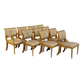 Late 20th Century Neoclassical Regency Style Gold Carved Wood Dining Room Chairs - Set of 10 For Sale