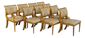 Late 20th Century Neoclassical Regency Style Gold Carved Wood Dining Room Chairs - Set of 10