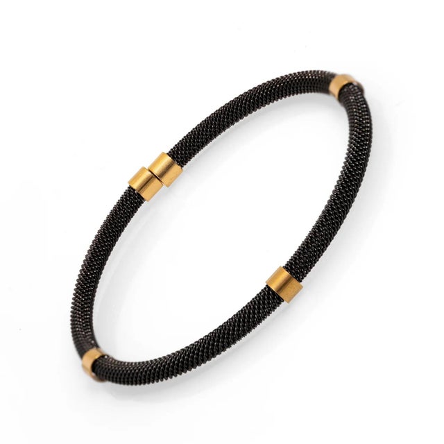 Contemporary Men's Fashion Style Black Steel & Gold Bracelet For Sale - Image 3 of 6