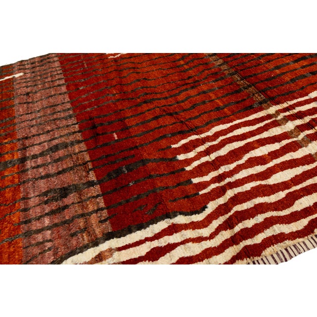 9x12 Modern Abstract Moroccan Style Wool Rug: Earthy Terracotta & Crimson For Sale - Image 4 of 11