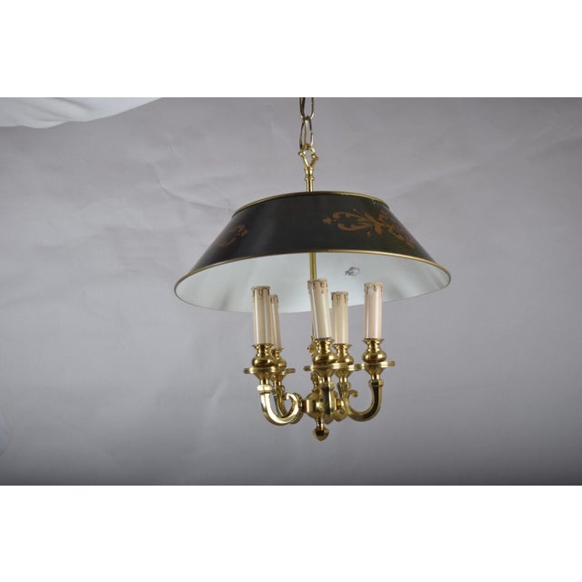 Bouillotte-Style Brass 6-Light Pendant with Black Tôle Shade, 1980s For Sale - Image 4 of 8