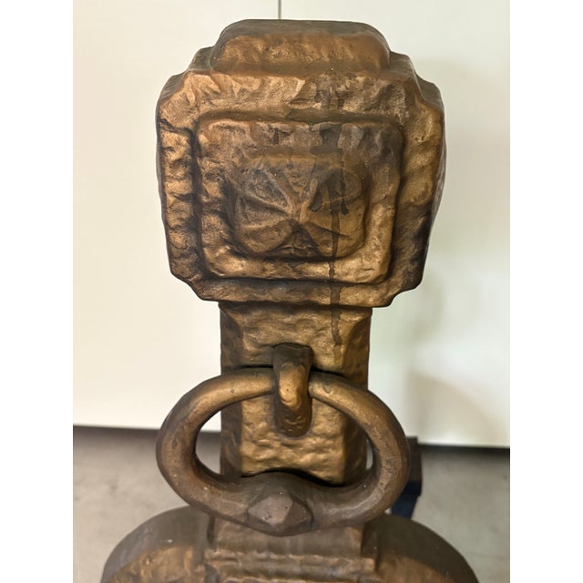 Stickley Brothers Antique Cahill Gold Bronze Spanish Mission Fireplace Andirons - a Pair For Sale - Image 4 of 7