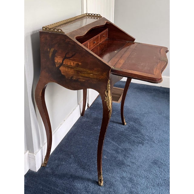 Antique French Louis XV Style Mahogany Painted Writing Desk For Sale - Image 13 of 14