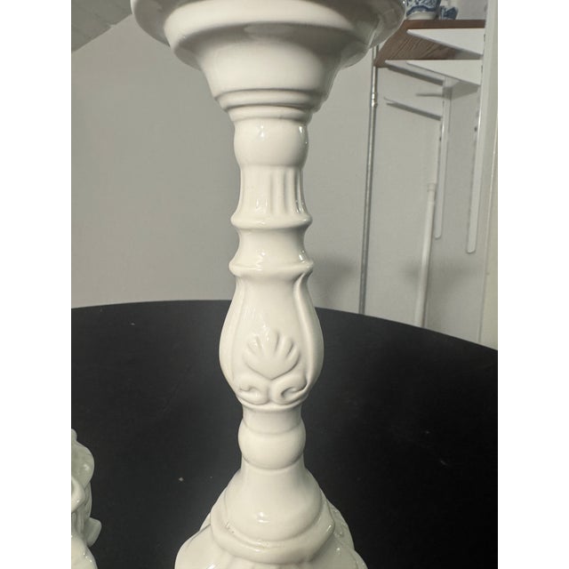 Capodimonte Vintage Napcoware Provincial White Ceramic Candlesticks For Sale - Image 4 of 9