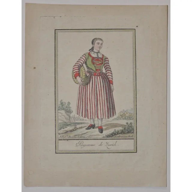 Sculpture Materials 1797 Grasset De Saint-Sauveur Hand-Colored Engraving Swiss Zurich Fashion Costume For Sale - Image 7 of 7
