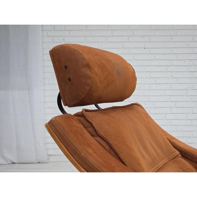 1970s Swedish Swivel Armchair in Nubuck Leather, Canvas and Beech Bentwood, 1980s For Sale - Image 5 of 18