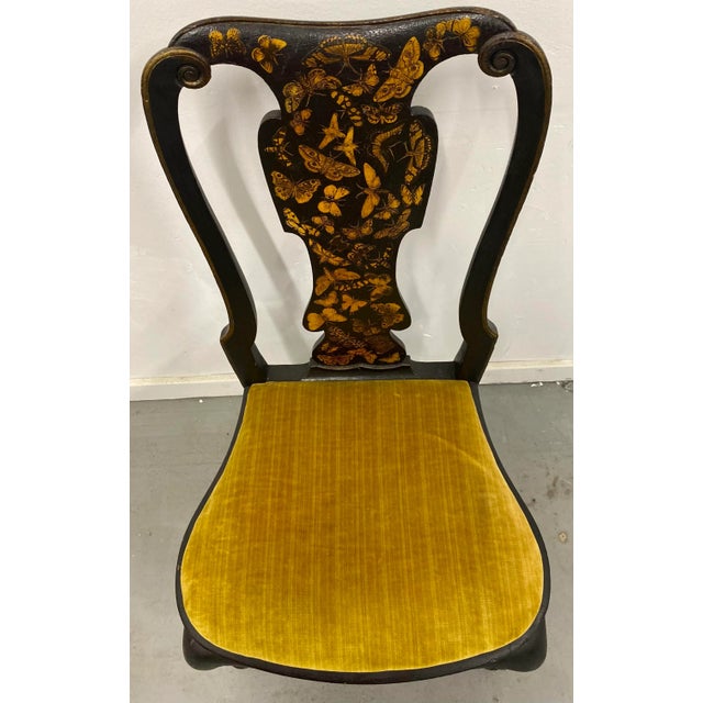 Antique Queen Anne Style 2 Piece Table and Chair Set Decoupaged With a Kaleidoscope of Fluttering Butterflies From England - Circa 1900 For Sale In Dallas - Image 6 of 13