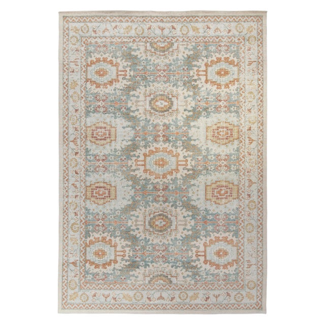 Rug & Kilim’s Distressed Rosette Rug in Beige and Blue, 5x8 For Sale In New York - Image 6 of 6