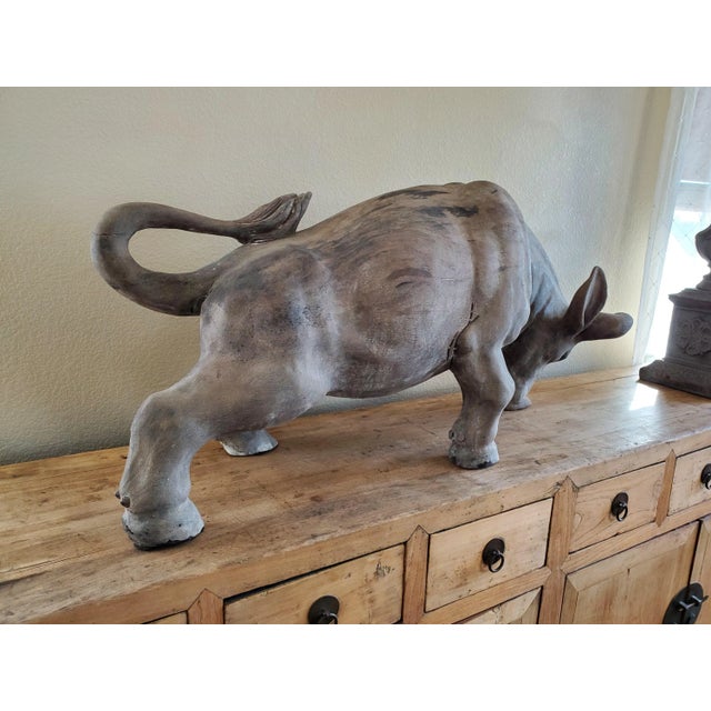 Gray Vintage Carved Teak Bull Sculpture For Sale - Image 8 of 13