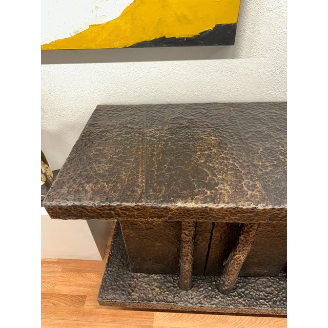 Early 20th Century Brutalist Hand Hammered Metal Clad Credenza For Sale - Image 9 of 18