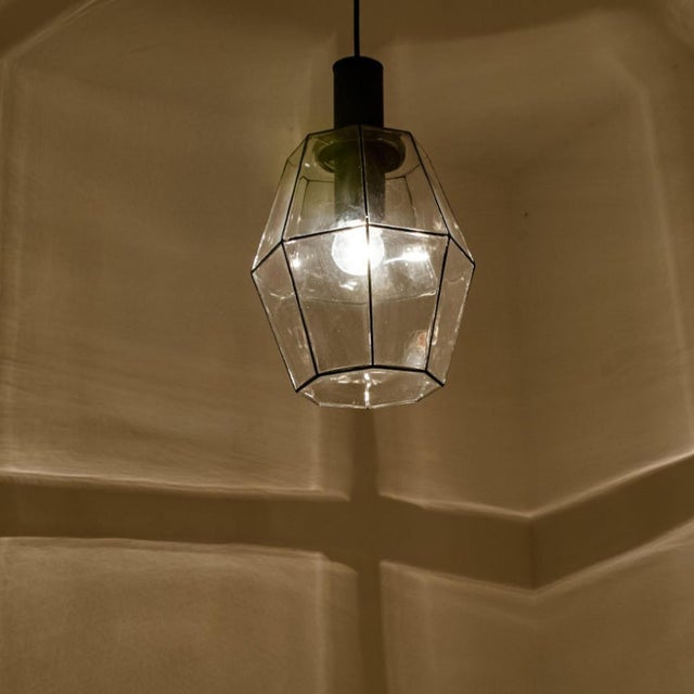 Geometric Iron and Clear Glass Hanging Light from Limburg, 1960 For Sale - Image 11 of 15