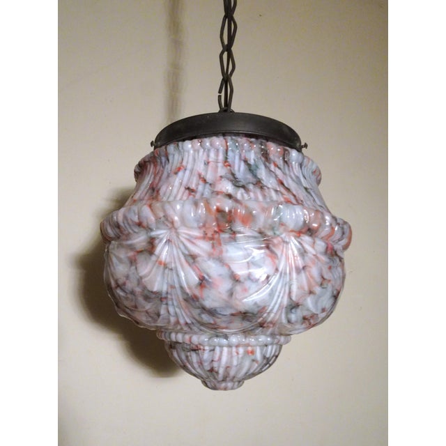 Art Deco Opaline Pate de Verre Chandelier with Relief Decorations, 1920s For Sale - Image 8 of 17