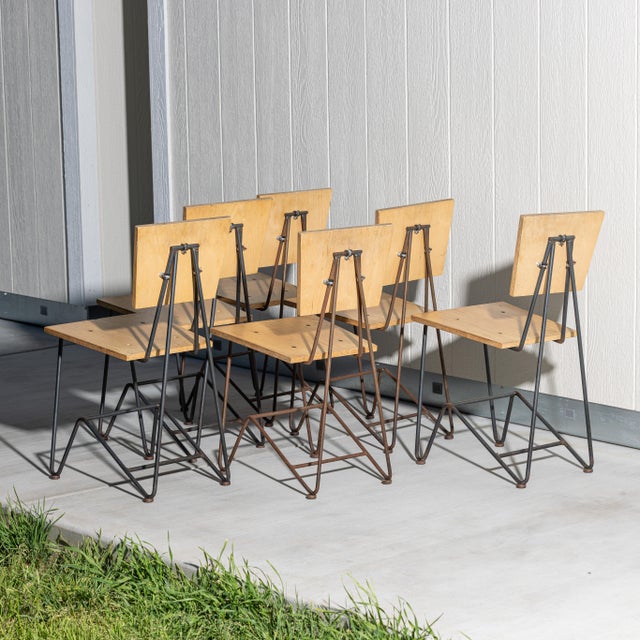 Mid-Century Modern Set of 6 Vintage Chipotle Plywood and Steel Dining Chairs – Steve Sauer | Bruce Gueswel For Sale - Image 3 of 11