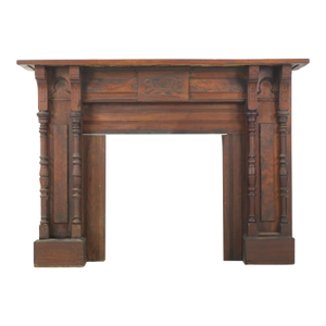 Antique Eastlake Burl Veneer Paneled Wood Fireplace Mantel