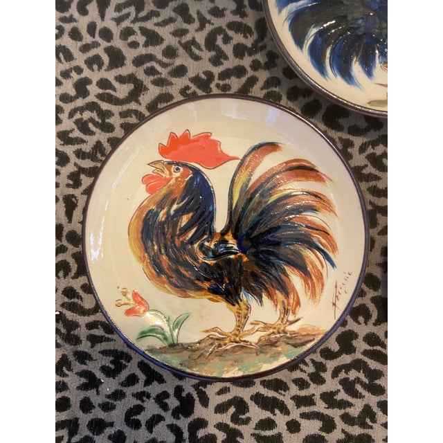 Ceramic Vintage Portuguese Low Relief Pottery Rooster Plates For Sale - Image 7 of 12
