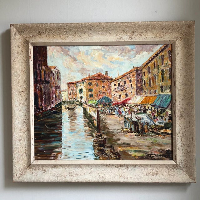 1954 Venetian Cityscape Oil Painting, Framed For Sale In Baltimore - Image 6 of 13