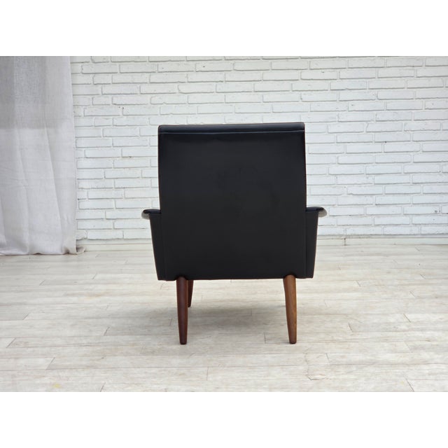 Danish Armchair in Black Artificial Leather and Teak Wood Legs, 1970s For Sale - Image 6 of 15