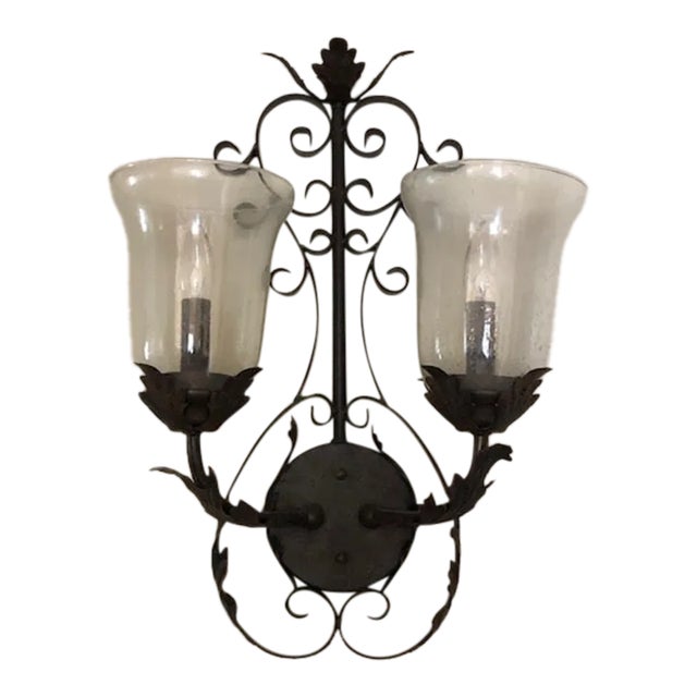 Iron Double Light Wall Sconce For Sale