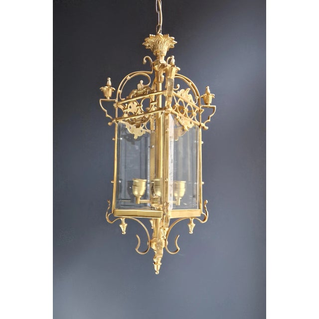 Metal Brass and Glass Pendant Lantern For Sale - Image 7 of 7
