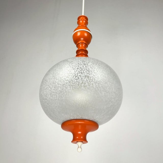 Mid-Century Modern Large Mid-Century Modern Speckled Murano Glass Orange Pendant Lamp, 1970s For Sale - Image 3 of 7