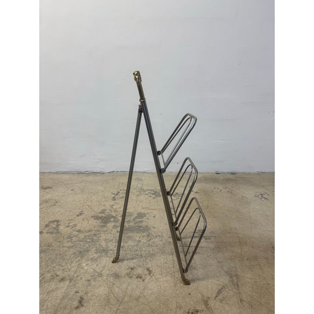 Maison Jansen Style Steel and Brass Rams Head and Feet Magazine Rack, Italy For Sale In Miami - Image 6 of 12