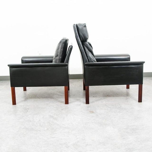 Mid-Century Modern Mid Century Danish Modern Lounge Chair Set Leather Attributed to Hans Olsen Black Cs Glostrup For Sale - Image 3 of 12