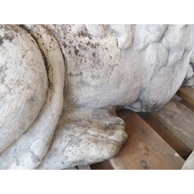 Pair of Recumbent Reconstituted Stone Garden Lions From Belgium, Circa 1960 For Sale - Image 10 of 12