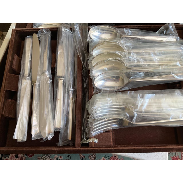James Dixon & Sons New 1980s Silver Flatware,72 Pieces Set , Leighton. For Sale - Image 4 of 17