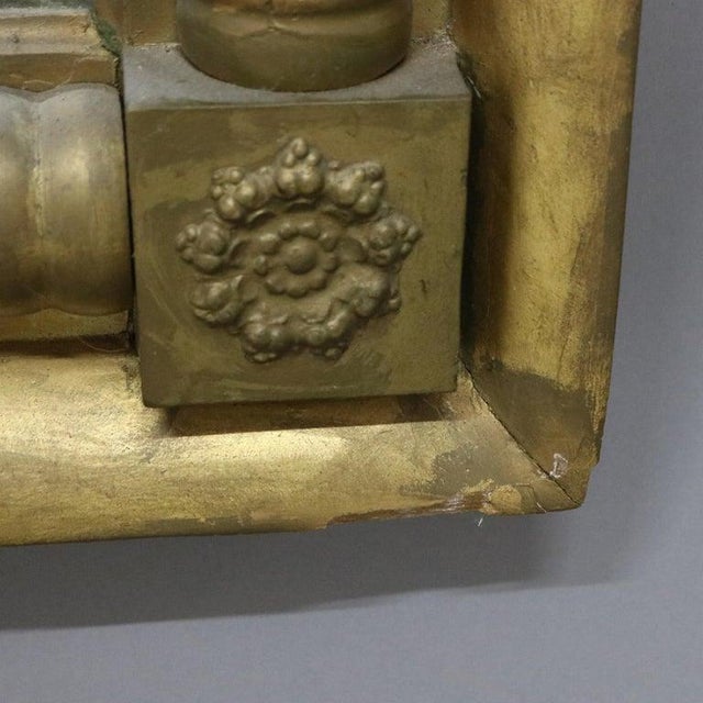 Wood Antique American Empire Giltwood Column Form Wall Mirror With Rosettes C1840 For Sale - Image 7 of 10