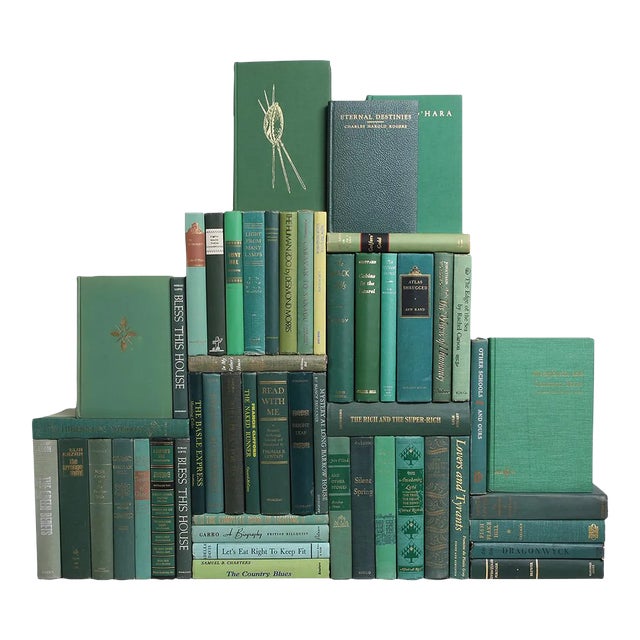 Decorative Books - Vintage Boxwood Book Wall - Set of 50 Green Books For Sale