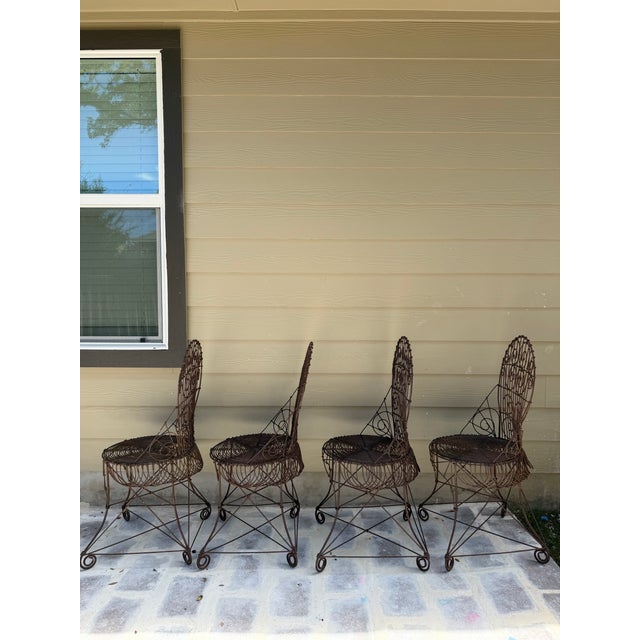 Antique Wire Iron Patio Scroll Chairs, 4 Pieces For Sale - Image 4 of 11
