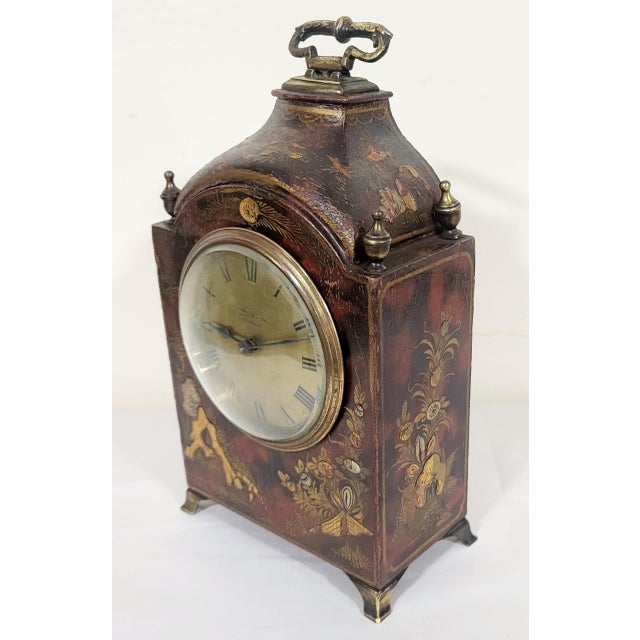 Mappin & Webb Antique English Bronze & Chinoiserie Painted Shelf Clock by Mappin & Webb For Sale - Image 4 of 18