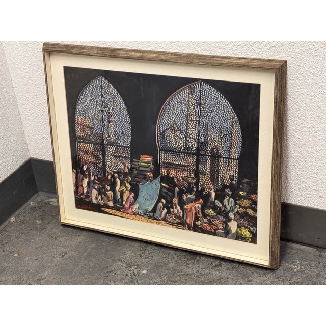 Indian G. D. Thyaga Raj Market Scene, Agra Original Painting, Circa 1968 For Sale - Image 3 of 12