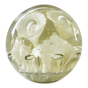 Vintage Art Glass Clear and White Glass Paperweight White Lily, Mid-Late 20th Century