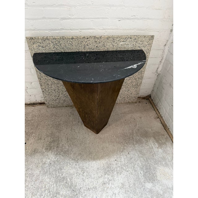 Contemporary Sculptural Corten Steel Console Table With Black Marble Top and Granite Back Panel For Sale - Image 4 of 9