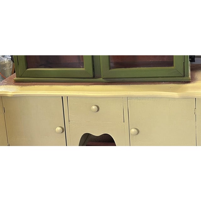 Farmhouse Vintage Painted Farmhouse Kitchen Hutch With Glass Doors For Sale - Image 3 of 8